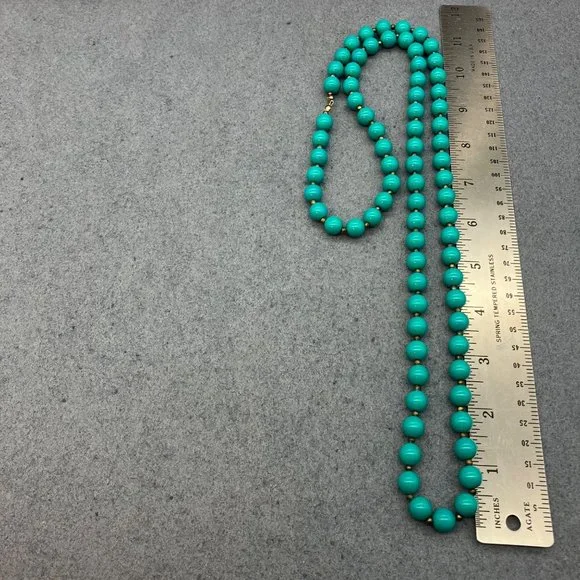 Beaded Necklace As Is Round Turquoise Blue Bronze Seed Bead No Closure Soft Girl - Picture 4 of 8